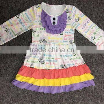 High quailty easter Baby dress girls clothing with ruffle children kids dress with bib