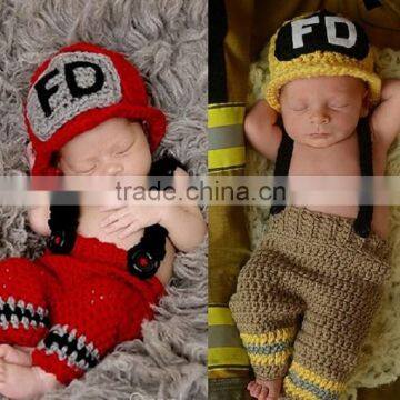 Newborn Baby Firefighter Fireman Red Hat Outfit, 2 pc Red Pant Set W/Suspenders, Photography Prop photo-3
