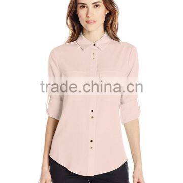 Women's Pink,Orange,Blue Double Button Blouse