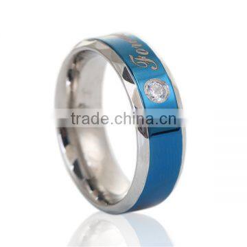 Gift Silver Tone Blue Message Clear Rhinestone Titanium Steel Unadjustable Rings