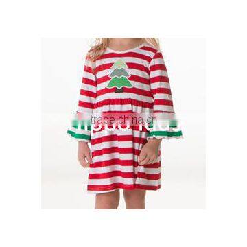 Wholesale striped christmas tree dress kids girls dresses bell sleeve girls autumn casual dresses