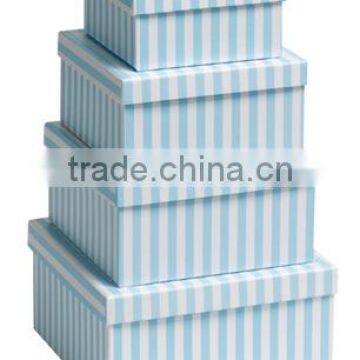 Gift Box - Candy Stripe - Blue/Pink/Black w/ White (Nest of 4)