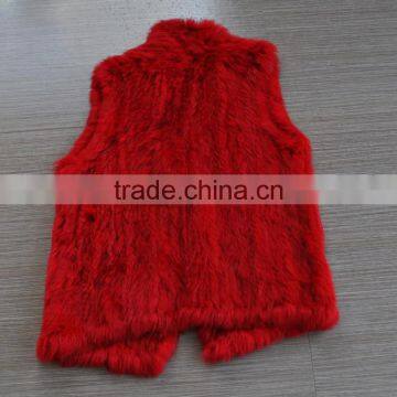 YanRan Fur YR052 Red Hand Knit Rabbit Fur Gliet/OEM Factory Top Quality Wholesale Fur Vest photo-2
