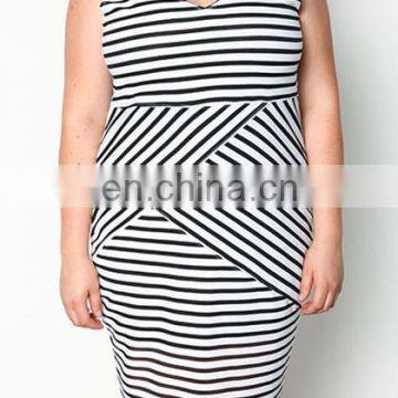 High Quality 3xl Plus Size Dress Fat Women Dress Bandage Striped Bodycon Dress photo-5