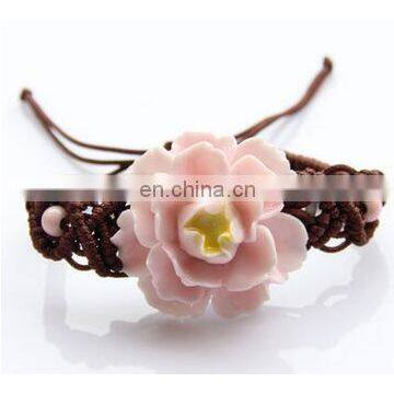 Summer Bohemia Handmade Woven Ceramic Jewelry Women Hot-selling Fashion Bracelet 2017 Wax Rope Chain with Flower