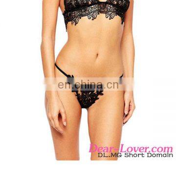 Cheap transparent Panties Black Lace Crochet Lined Sexy Women Thongs