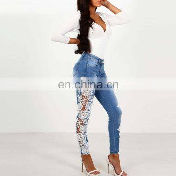 New Blue Lace Cut Out Latest Jeans Tops Girls