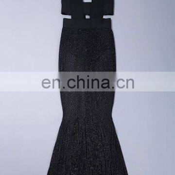Amigo Celebrity Black Sleeveless Hollow Out Sliver Tulle Mermaid Maxi Bandage Dress for Taller Ladis photo-3
