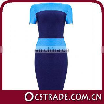 2014 women's popular navy blue short sleeves evening cocktail dress