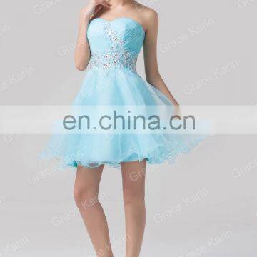 Newest Design of Grace Karin Strapless Short Blue Cocktail Dresses With Shining Rhinestone CL6178