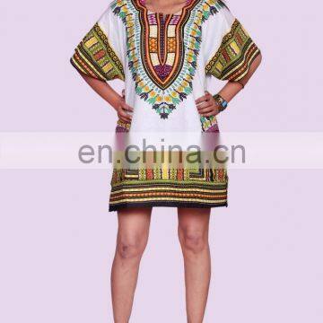 Unisex Tribal African Shirt Dress Men Women Dashiki Print Hippie Style Caftan