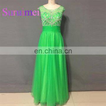 Green Scoop Neck Prom Dresses 2017 with beaded Evening Gowns Free Shipping