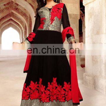 Black Colored Georgette Indian Traditional Wear Suit.