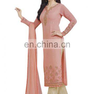 Party Wear Salwar Kameez With Patiala Pant / Palazzo Pant Style / Straight Cut Style Semi-Stitched Dress Material (salwar Kameez photo-3