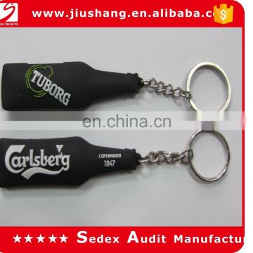 custom black color soft rubber pvc keychains with bottle shape