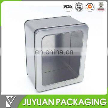 Natural plain silver metal container box with PET window