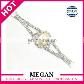 Sliver Rhinestone Connector with big pearl for bikini&crystal headband connector