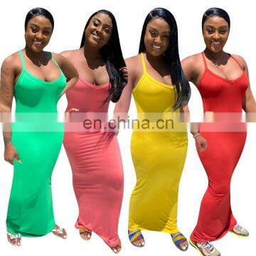 LAITE D2127 Women Solid Color Casual Dresses Ladies Backless Halter Plus Size Dresses photo-2
