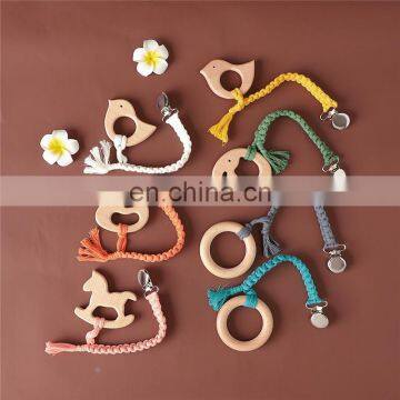 Crochet Baby Pacifier Chain Wooden Animal Baby Pacifier Clip photo-3