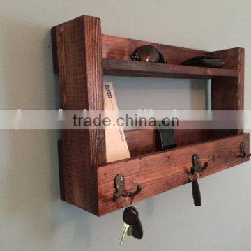 Custom Wooden Wall Kitchen Shelf With Hooks, Rustic Wood Key Holder photo-2