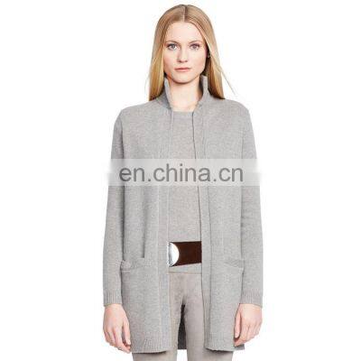 Women Elbow-Patch Cashmere Turtleneck Cardigan Sweater