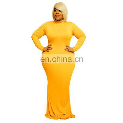 Wholesale Plu Size Dress Plain Dyed Dresses Women Lady Elegant Bodycon Maxi Dresses Women Long Sleeve photo-3