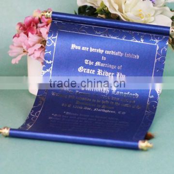 Customized Nice Foil Words on Royal Blue Scroll Wedding Invitation Card