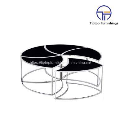 Stainless Steel Leg Base Coffee Table Mirror Glass Side Table Modern Round Pure Glass Top Small Coffee Table