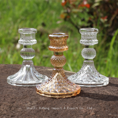 Rose Gold Crystal Decorative Candle Stand Centerpiece Clear Glass Candlestick Holder Red Taper Candle Holder