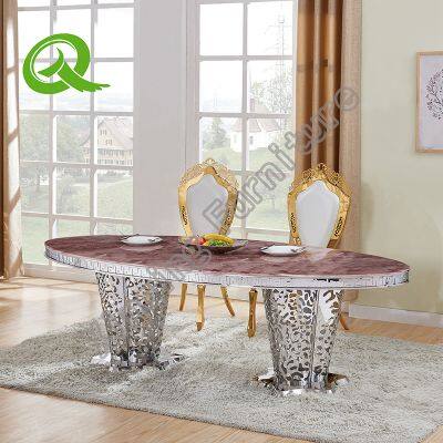Luxury Dining Table Designs Stainless Steel Frame Marble Top Wedding Table Dining Tables Banquet photo-3