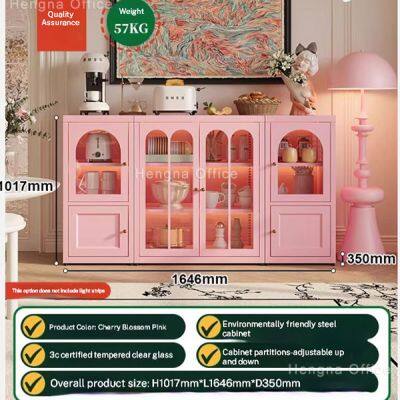 Macaron Pink Metal Sideboard Furniture-SD328 Magnetic Door Closure Steel Storage Cabinet 80cm Width for Bathroom & Vanity-Hide Your Mess