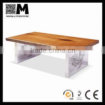 China supplier solid wood slab stainless steel carving table