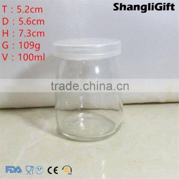 Small Glass Jar 100ml For Pudding/Yogurt With Plastic Cap/Cork