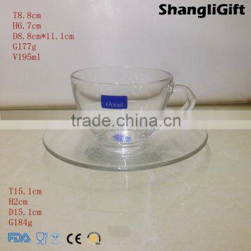 195ml A set Glass Cup Round Dring Glass With Dish Handle