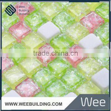 crystal glass mosaic mix stone tile ,ice crack series,green color