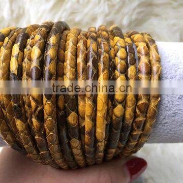 2016 New Arrival Glossy Yellow Python-skin Snake Leather 4,5,6 mm Luxury Sting String Cord for Bracelet Making
