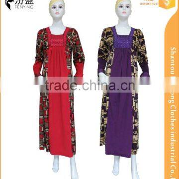 fashion print matching long sleeve maxi dress with embroidery