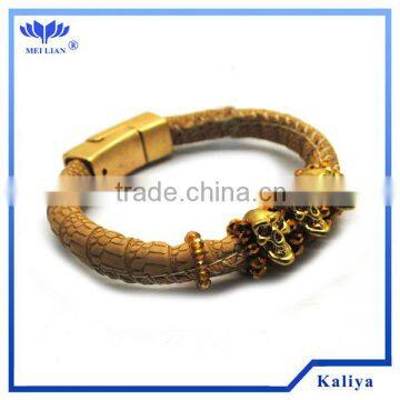 FASHION NEW MATT GOLD SKULL LEATHER BRACELET , HOT SELL