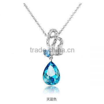 Blue Magnifying Glass Teardrop Pendant Necklace