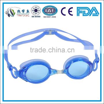 CE approved cheap swim goggles with anti-fog lens , Blue racing swim goggles , customized swim goggles