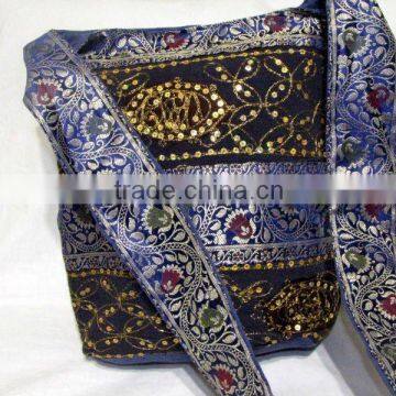 Bohemian Style Boho Silk Shoulder Bag, Designer Bohemian hand bags, shoulder bags in Shimmer style from India