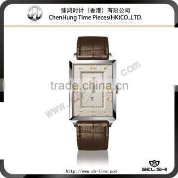 Square Men's japan mov't 316l stainless steel watch genuine leather band new design watch wholesale