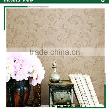 2016 new golden edge non woven wallpaper, taupe classic scroll wall paper for dressing room from USA, nice wallcovering maker