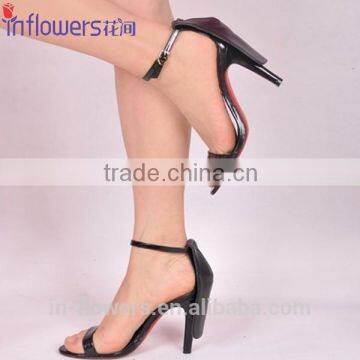 Leather material slim heel woman high heel sandal shoe woman 2015