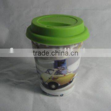 YF11007 ceramic travel coffee mug silicon lid