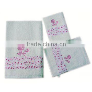 promotion cotton TC fabric towel with flower embroidery