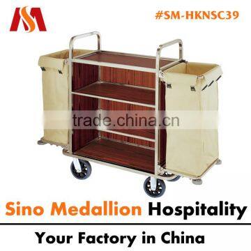 5 Star Hotel Resorts Guest Room Hotel Wooden Steel Housekeeping Service Trolley