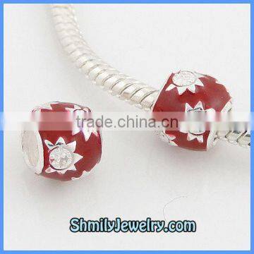 Wholesale 925 Sterling Silver Red Sunflower Enamel Jewelry Beads BES36B