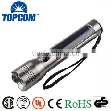 3W Aluminum Solar Charger LED Flashlight with USB Cord