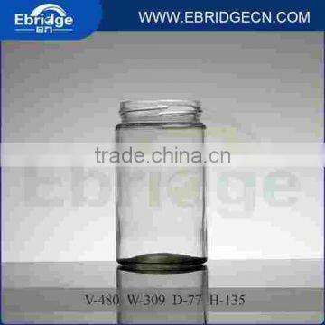 wholesale 480 ml big round clear glass jam jar/ glass food storage jar /glass honey jar